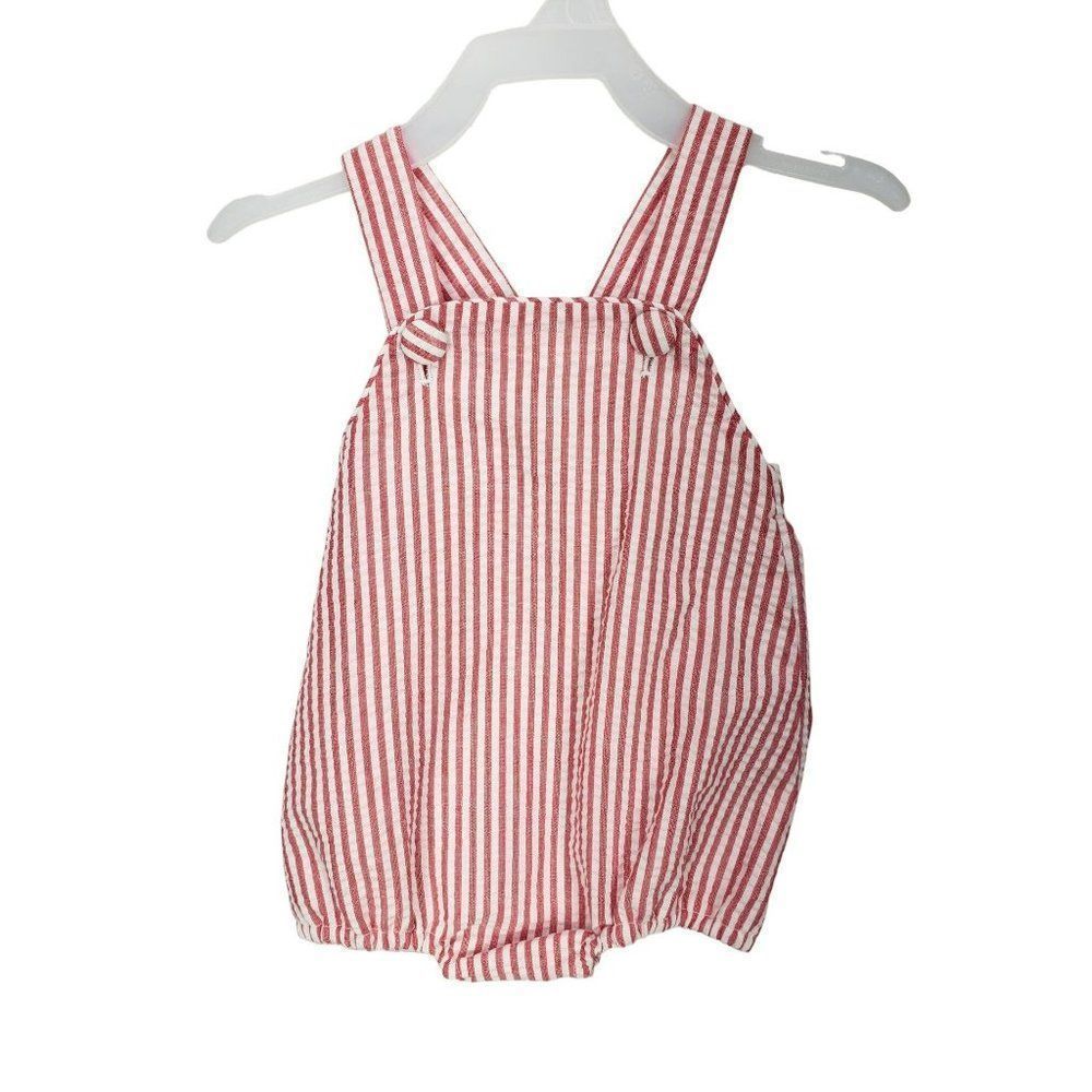 Barefoot‎ Red Pink Striped Bottom Button Size 6 Months 100% Cotton Romper